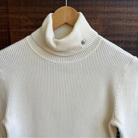 Lauren Ralph Lauren Ivory Ribbed Turtleneck Sweater Size M - Cotton, Classic - Picture 7 of 7